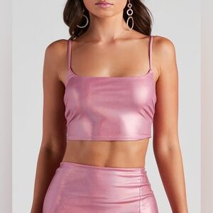 💕 Pink Holographic Crop Tank Top